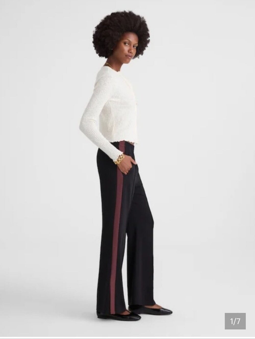Madewell Pull-On Bootcut Track Pants Black W Burgundy Side Stripe XS G138